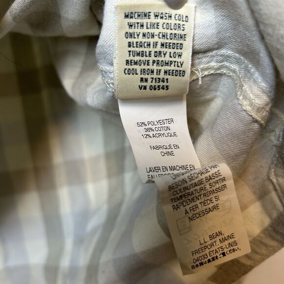 LL Bean Shirt Womens Medium Tan White Flannel Snap Front Casual Outdoor Normcore - Picture 7 of 13